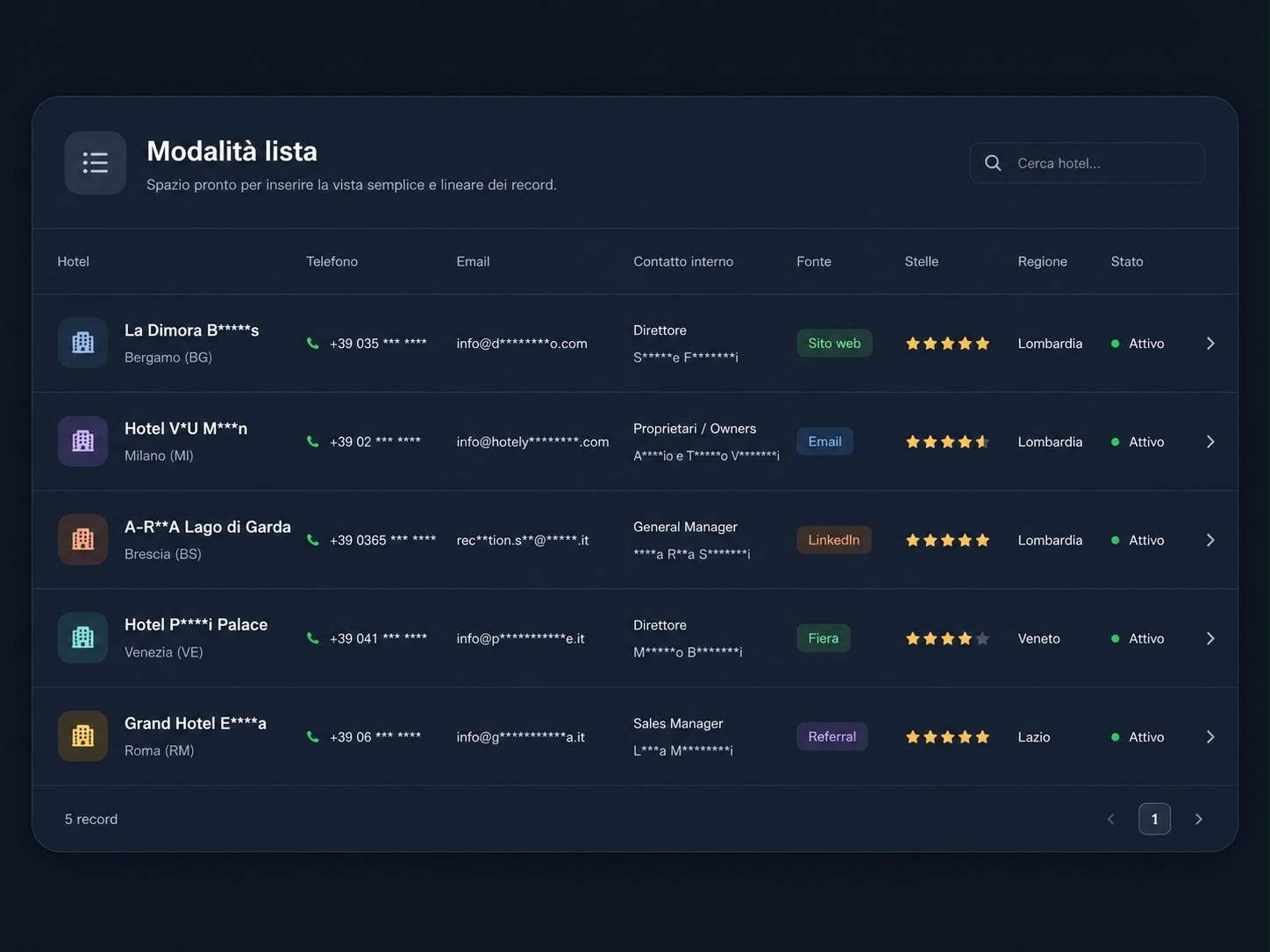 Screenshot modalità lista Updata